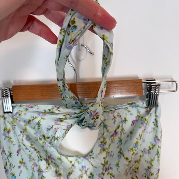 Rebecca Taylor Floral Silk Halter Midi Dress In Light Blue Size 8 - Picture 3 of 14